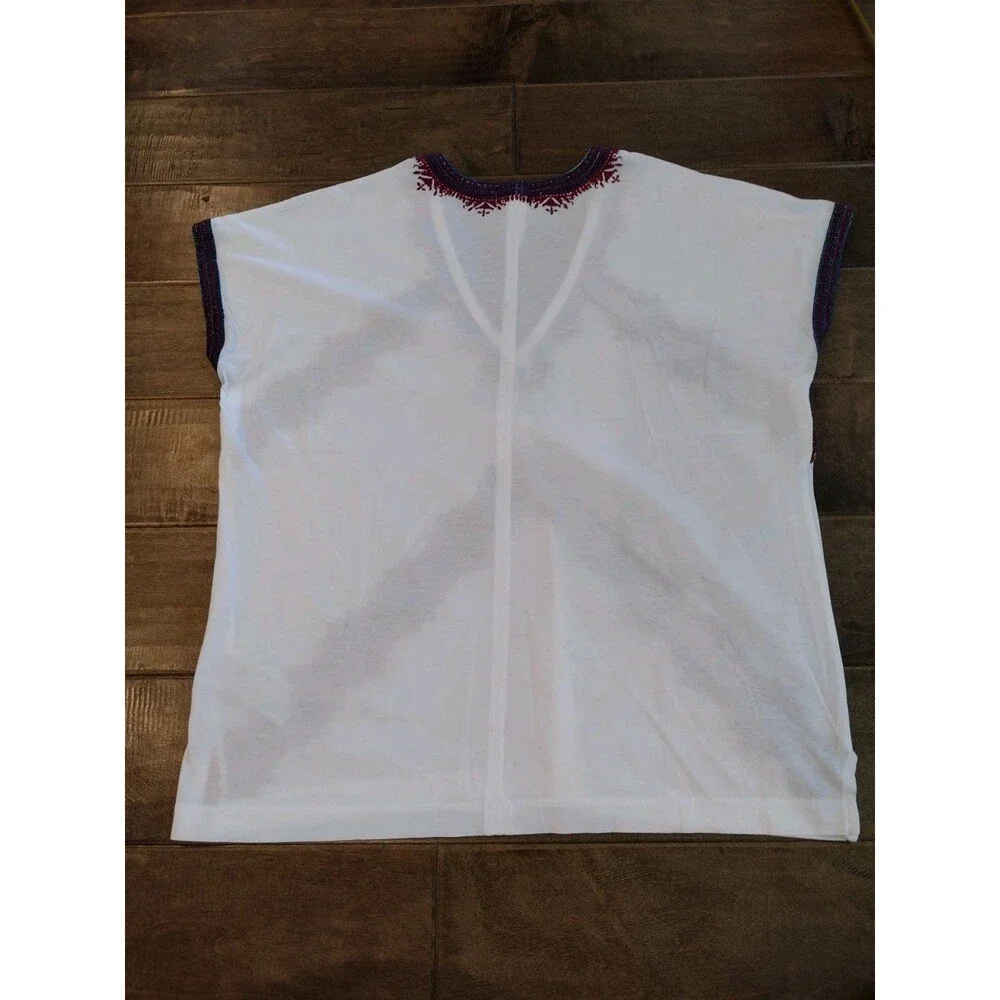J.CREW Women's white Boho Peasant embroidered folk stitch short-sleeve Blouse S